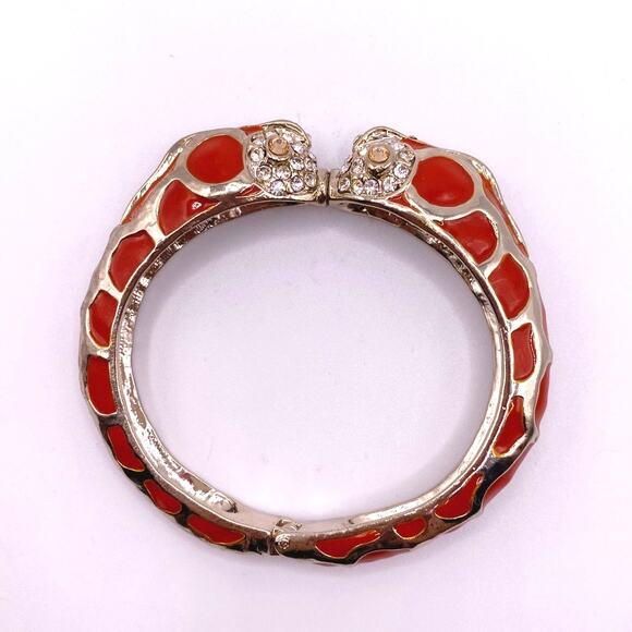 Vtg Chicos Enamel Orange Bangle Bracelet Rhinestones Head kissing Fishes size 7 - Picture 6 of 8